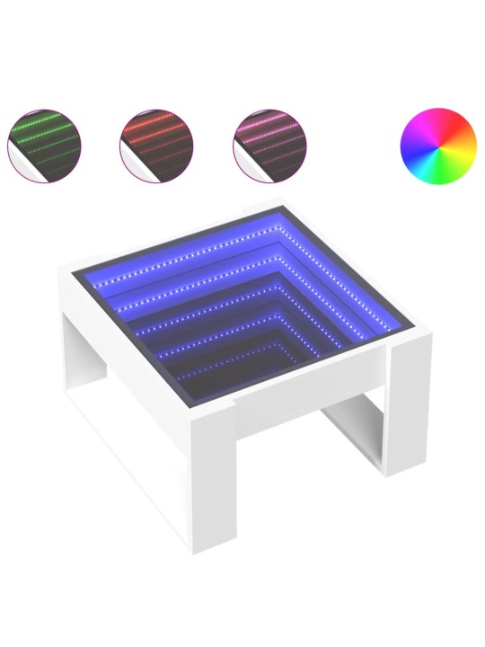 Kavos staliukas su Infinity LED lemputėmis, baltas, 50x53x30cm