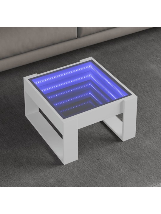 Kavos staliukas su Infinity LED lemputėmis, baltas, 50x53x30cm