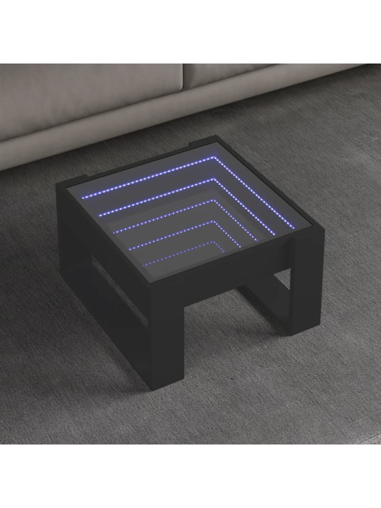 Kavos staliukas su Infinity LED lemputėmis, juodas, 50x53x30cm