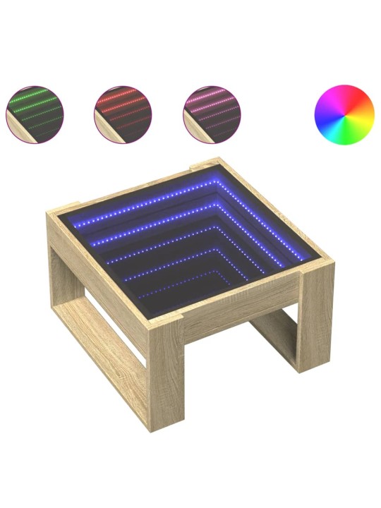 Kavos staliukas su Infinity LED lemputėmis, ąžuolo, 50x53x30cm