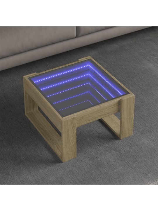 Kavos staliukas su Infinity LED lemputėmis, ąžuolo, 50x53x30cm