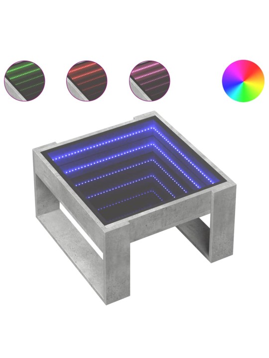 Kavos staliukas su Infinity LED lemputėmis, betono, 50x53x30cm
