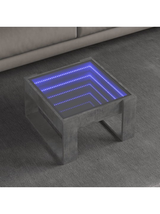 Kavos staliukas su Infinity LED lemputėmis, betono, 50x53x30cm