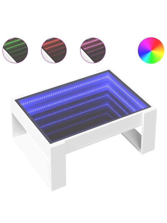 Kavos staliukas su Infinity LED lemputėmis, baltas, 70x53x30cm