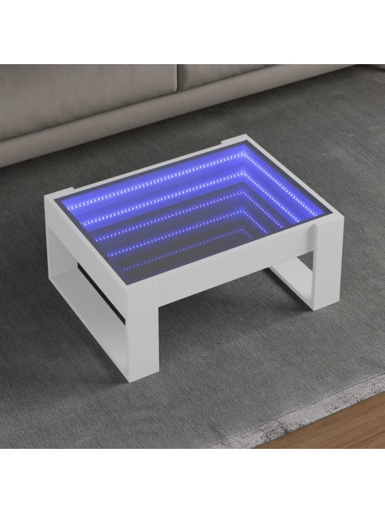 Kavos staliukas su Infinity LED lemputėmis, baltas, 70x53x30cm