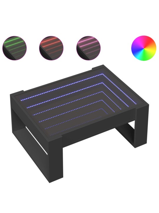 Kavos staliukas su Infinity LED lemputėmis, juodas, 70x53x30cm