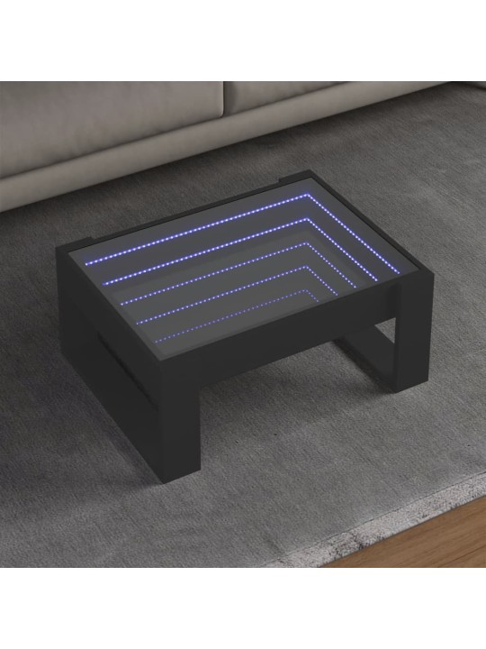 Kavos staliukas su Infinity LED lemputėmis, juodas, 70x53x30cm
