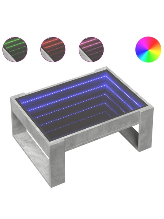 Kavos staliukas su Infinity LED lemputėmis, betono, 70x53x30cm