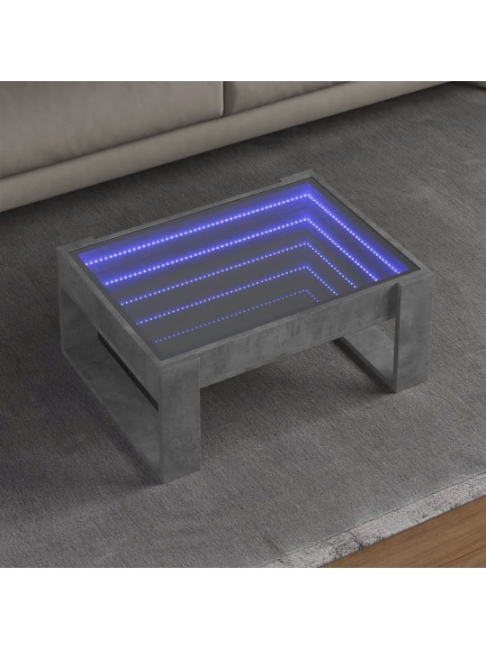 Kavos staliukas su Infinity LED lemputėmis, betono, 70x53x30cm