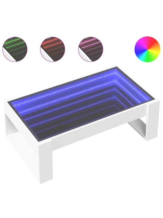 Kavos staliukas su Infinity LED lemputėmis, baltas, 90x53x30cm