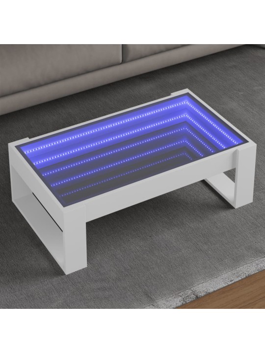 Kavos staliukas su Infinity LED lemputėmis, baltas, 90x53x30cm
