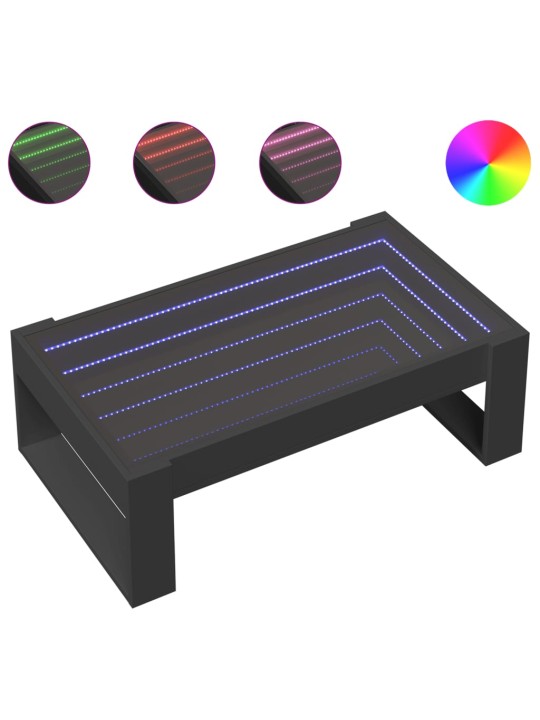 Kavos staliukas su Infinity LED lemputėmis, juodas, 90x53x30cm