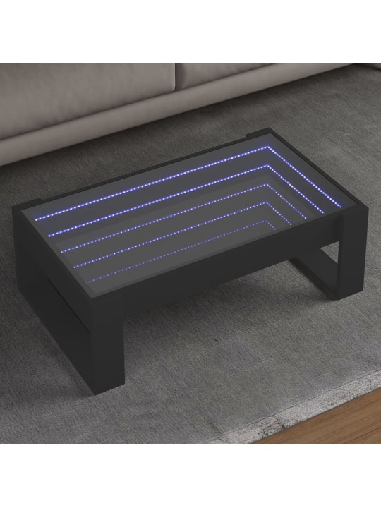 Kavos staliukas su Infinity LED lemputėmis, juodas, 90x53x30cm