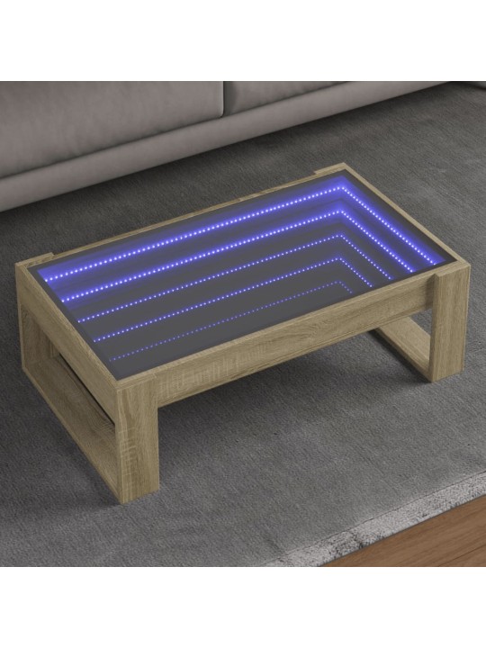 Kavos staliukas su Infinity LED lemputėmis, ąžuolo, 90x53x30cm