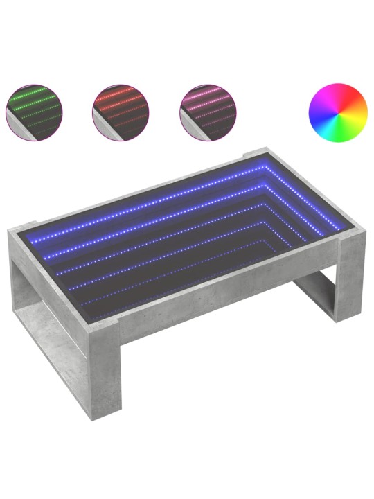 Kavos staliukas su Infinity LED lemputėmis, betono, 90x53x30cm