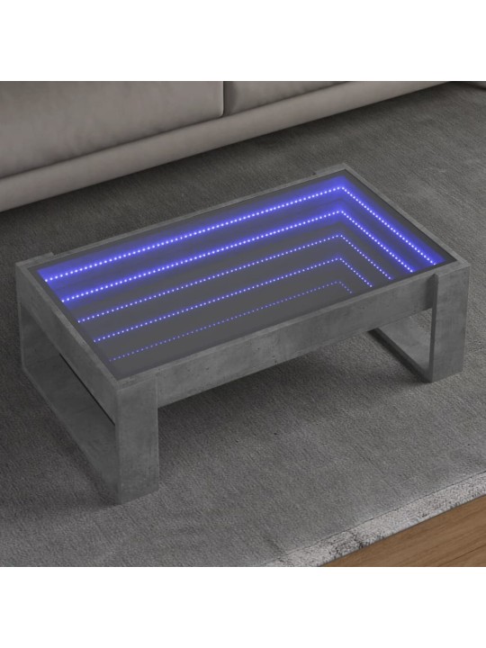 Kavos staliukas su Infinity LED lemputėmis, betono, 90x53x30cm