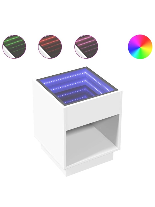 Kavos staliukas su Infinity LED lemputėmis, baltas, 40x40x50cm
