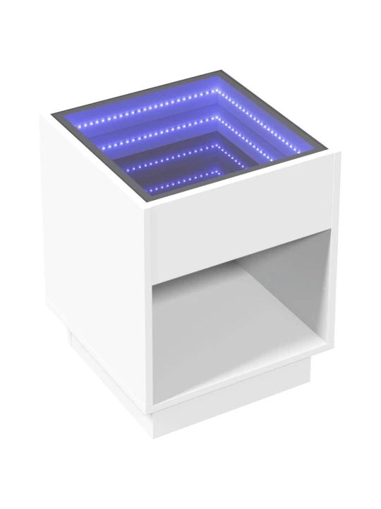 Kavos staliukas su Infinity LED lemputėmis, baltas, 40x40x50cm