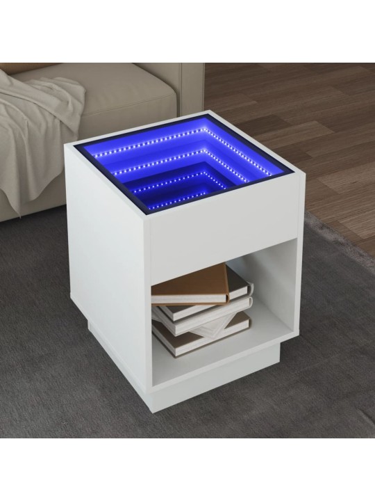 Kavos staliukas su Infinity LED lemputėmis, baltas, 40x40x50cm
