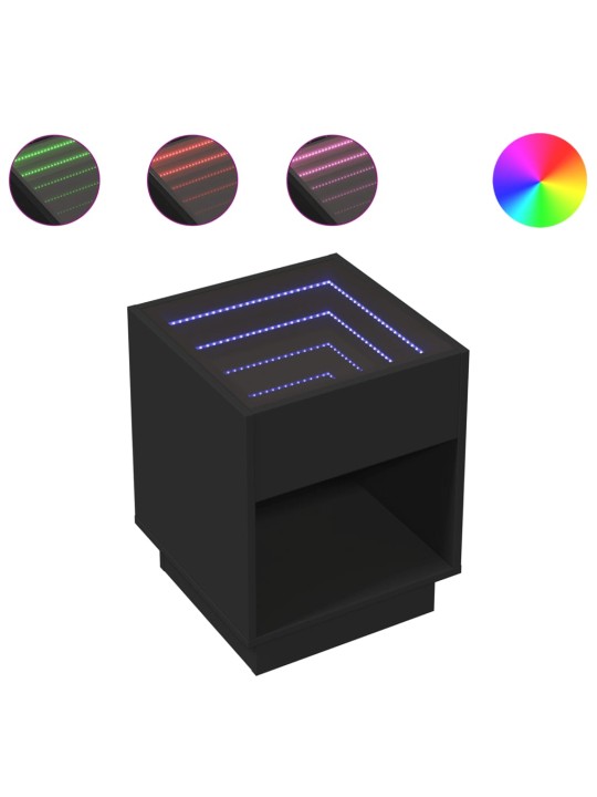 Kavos staliukas su Infinity LED lemputėmis, juodas, 40x40x50cm