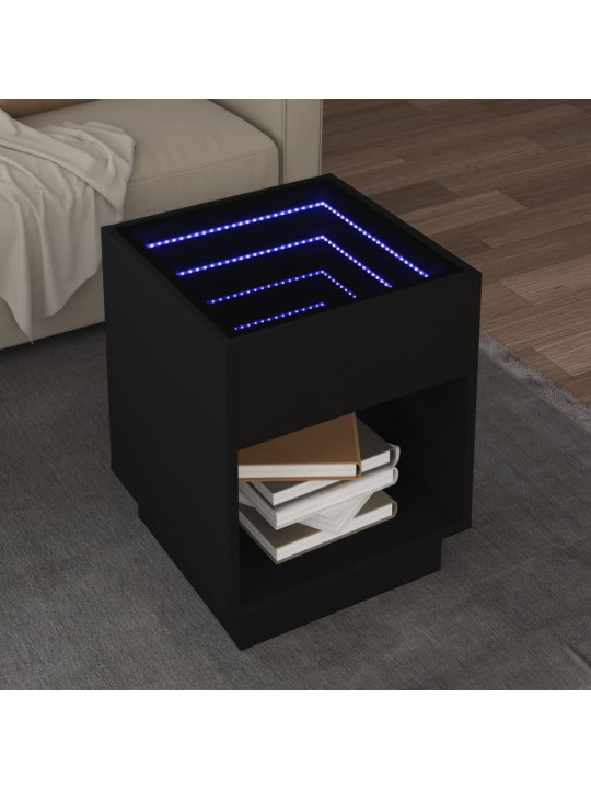 Kavos staliukas su Infinity LED lemputėmis, juodas, 40x40x50cm