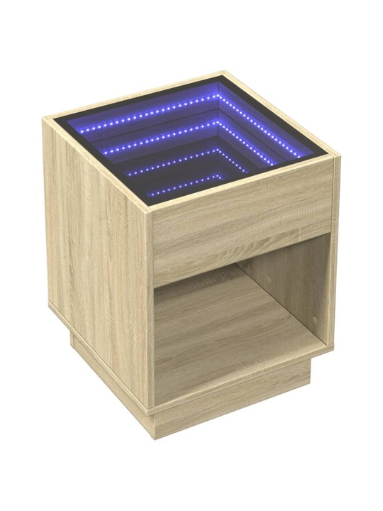 Kavos staliukas su Infinity LED lemputėmis, ąžuolo, 40x40x50cm
