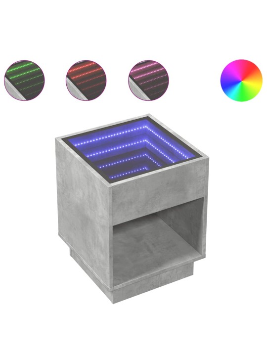 Kavos staliukas su Infinity LED lemputėmis, betono, 40x40x50cm