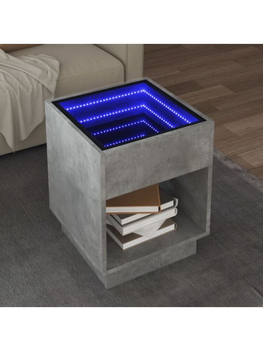 Kavos staliukas su Infinity LED lemputėmis, betono, 40x40x50cm