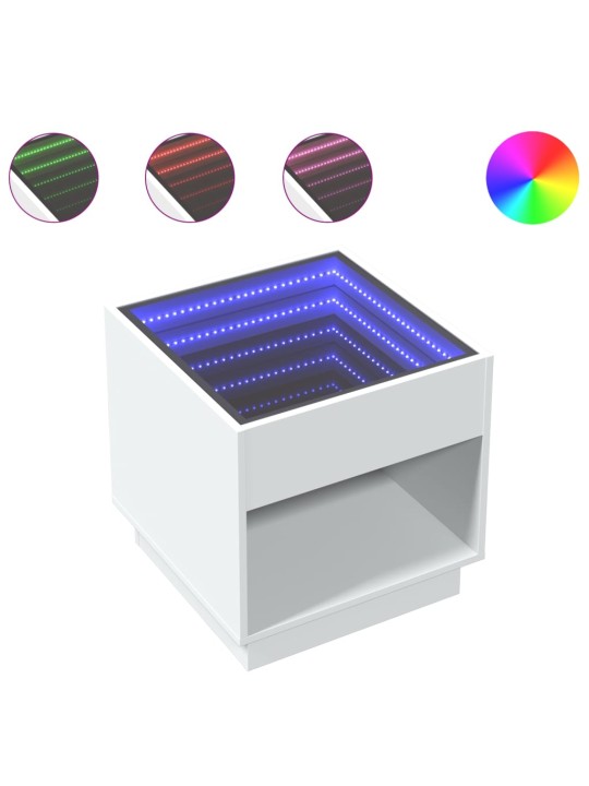 Kavos staliukas su Infinity LED lemputėmis, baltas, 50x50x50cm