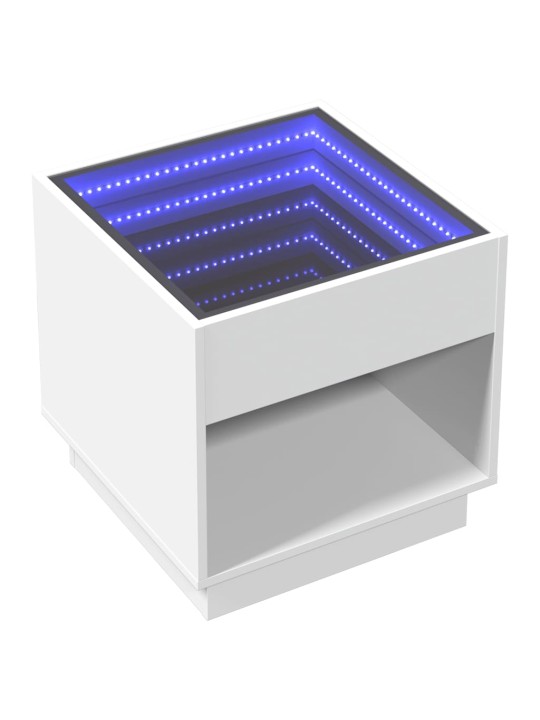 Kavos staliukas su Infinity LED lemputėmis, baltas, 50x50x50cm