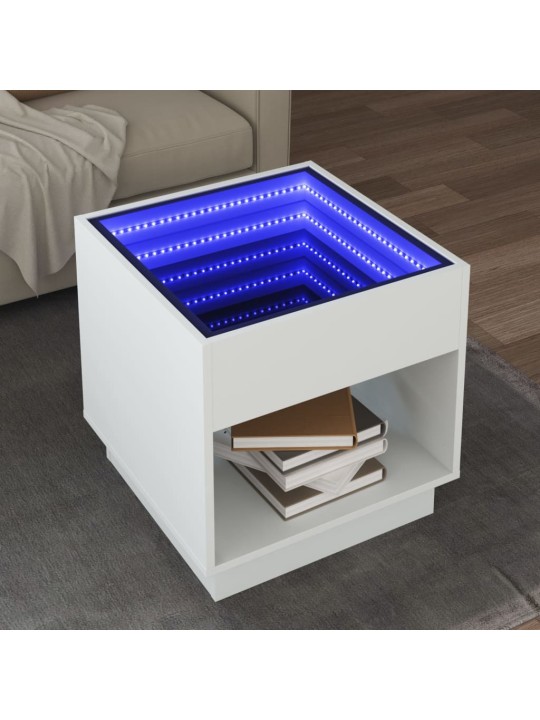 Kavos staliukas su Infinity LED lemputėmis, baltas, 50x50x50cm