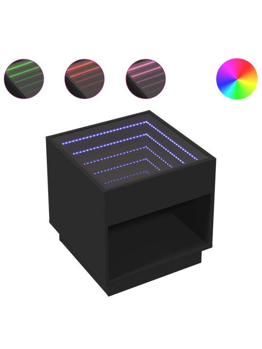 Kavos staliukas su Infinity LED lemputėmis, juodas, 50x50x50cm