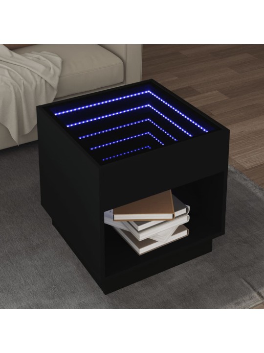 Kavos staliukas su Infinity LED lemputėmis, juodas, 50x50x50cm