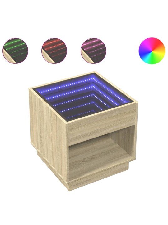 Kavos staliukas su Infinity LED lemputėmis, ąžuolo, 50x50x50cm