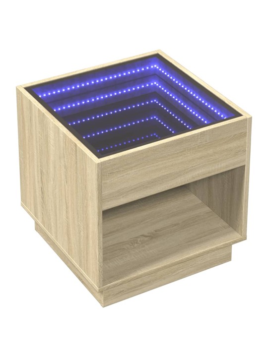 Kavos staliukas su Infinity LED lemputėmis, ąžuolo, 50x50x50cm