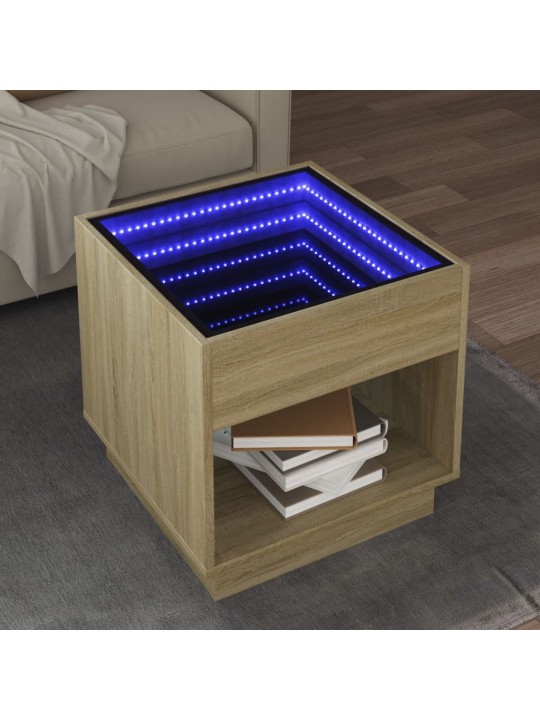 Kavos staliukas su Infinity LED lemputėmis, ąžuolo, 50x50x50cm