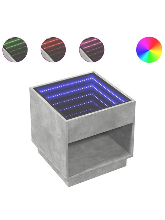 Kavos staliukas su Infinity LED lemputėmis, betono, 50x50x50cm