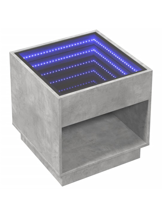 Kavos staliukas su Infinity LED lemputėmis, betono, 50x50x50cm
