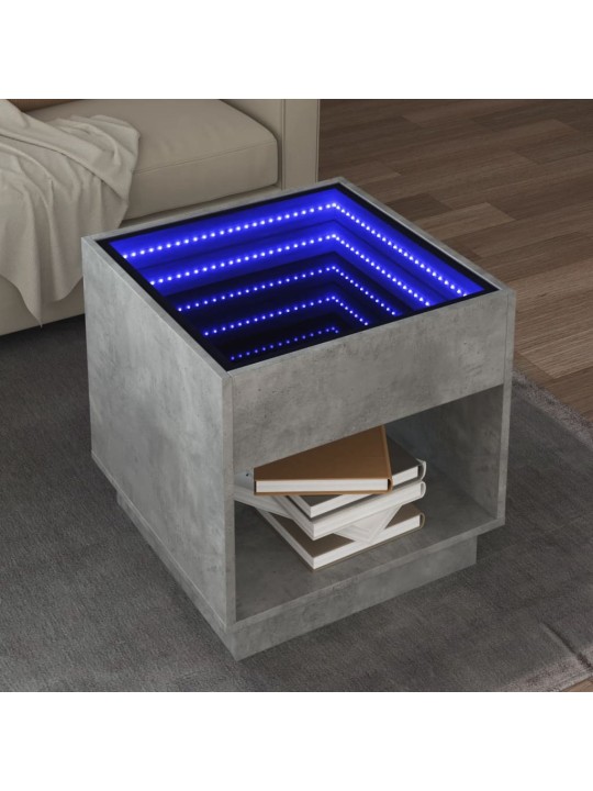 Kavos staliukas su Infinity LED lemputėmis, betono, 50x50x50cm