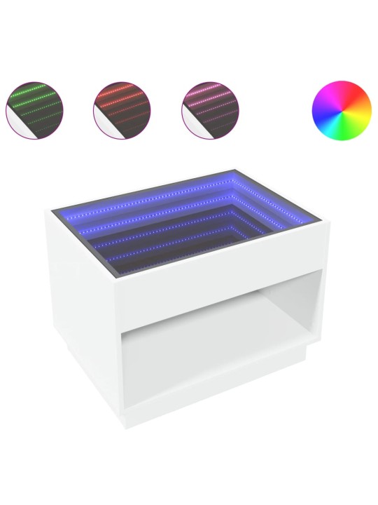 Kavos staliukas su Infinity LED lemputėmis, baltas, 70x50x50cm