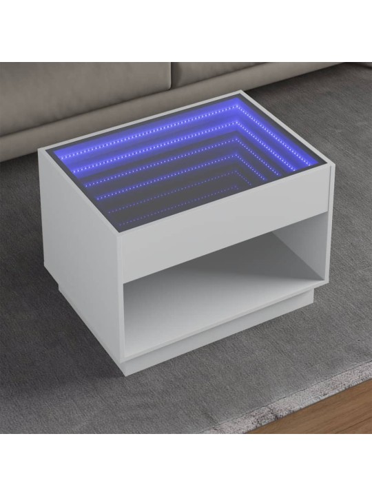 Kavos staliukas su Infinity LED lemputėmis, baltas, 70x50x50cm