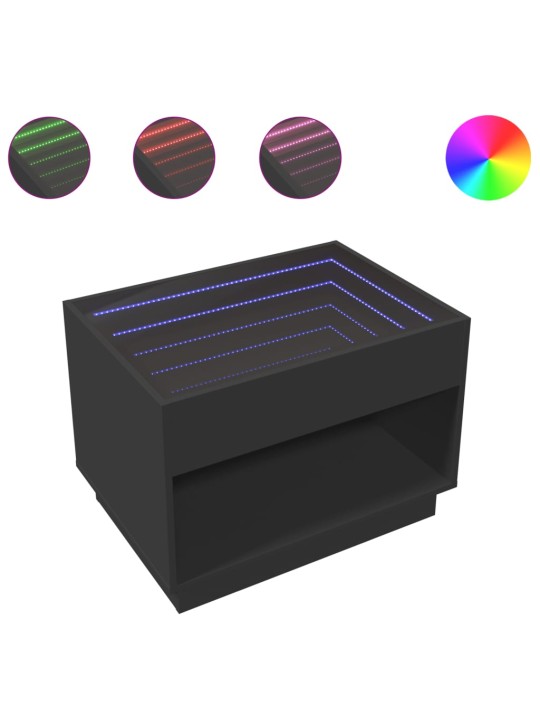 Kavos staliukas su Infinity LED lemputėmis, juodas, 70x50x50cm