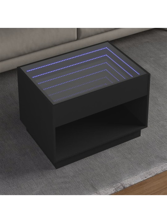 Kavos staliukas su Infinity LED lemputėmis, juodas, 70x50x50cm