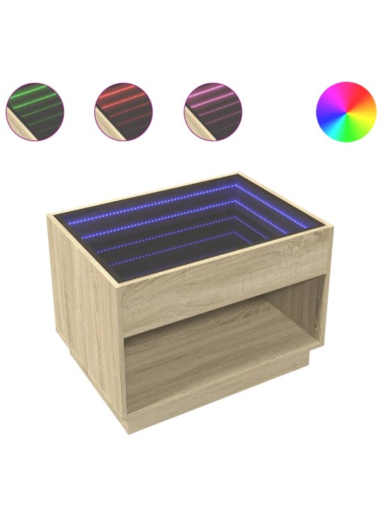 Kavos staliukas su Infinity LED lemputėmis, ąžuolo, 70x50x50cm