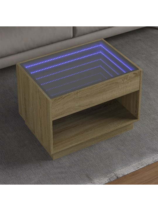 Kavos staliukas su Infinity LED lemputėmis, ąžuolo, 70x50x50cm