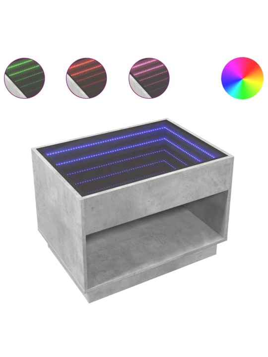Kavos staliukas su Infinity LED lemputėmis, betono, 70x50x50cm