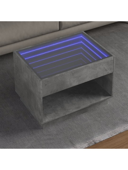 Kavos staliukas su Infinity LED lemputėmis, betono, 70x50x50cm