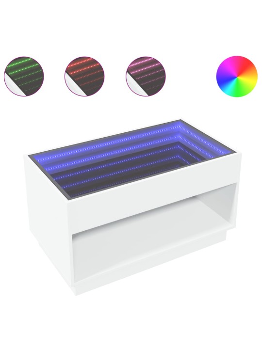 Kavos staliukas su Infinity LED lemputėmis, baltas, 90x50x50cm