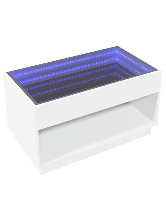 Kavos staliukas su Infinity LED lemputėmis, baltas, 90x50x50cm