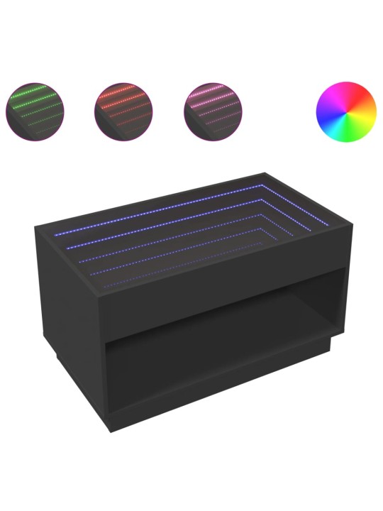 Kavos staliukas su Infinity LED lemputėmis, juodas, 90x50x50cm